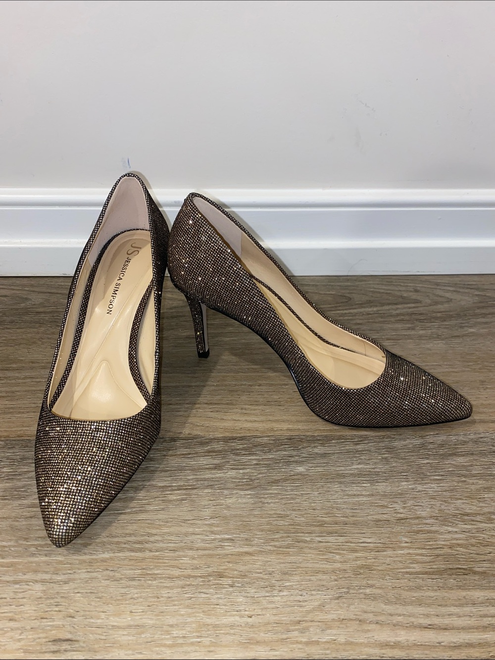 Jessica Simpson Glittered Bronze Pointed-Toe Pumps